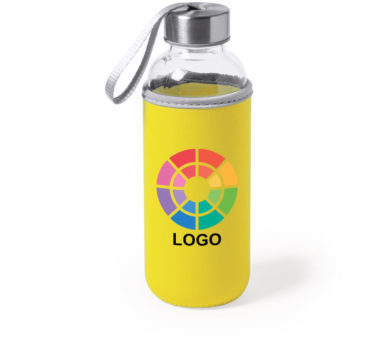 Botella de agua de cristal con funda personalizada