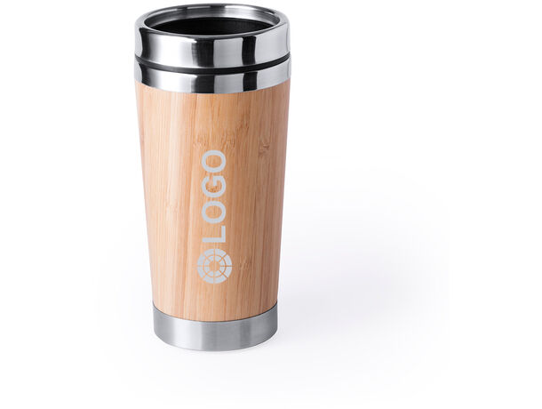 Vaso termo personalizado de acero inox. y bambú (500 ml)