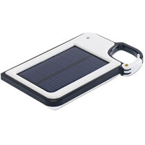 Cargador solar para movil con mosqueton personalizado blanco Cargador solar para movil con mosqueton personalizado blanco