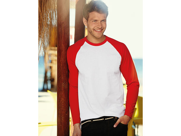 Camiseta long baseball fruit of the loom 160 grabada blanco rojo Camiseta long baseball fruit of the loom 160 grabada blanco rojo