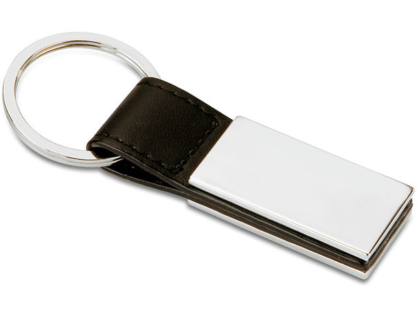 Llavero de metal con cinta de polipiel barato negro Llavero de metal con cinta de polipiel barato negro