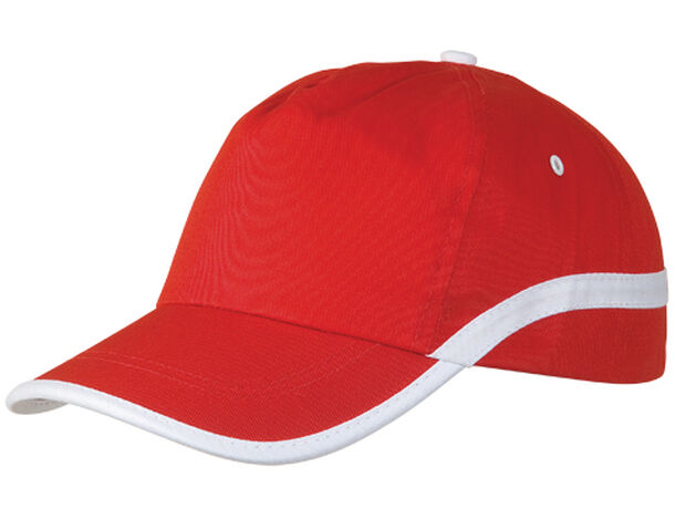 Gorra 5 paneles algodon con bandas contraste line con logo rojo blanco Gorra 5 paneles algodon con bandas contraste line con logo rojo blanco
