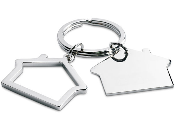 Llavero doble en forma de casa personalizado plata brillante Llavero doble en forma de casa personalizado plata brillante