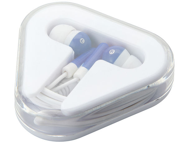 Auriculares en estuche triangular personalizado azul Auriculares en estuche triangular personalizado azul