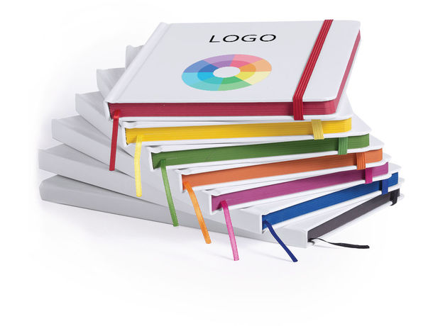 Libreta con banda elastica hojas blancas y perfiles de color personalizado Libreta con banda elastica hojas blancas y perfiles de color personalizado