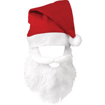 Gorro y barba papa noel en poliester personalizado rojo Gorro y barba papa noel en poliester personalizado rojo