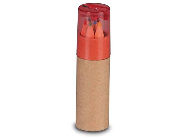 Caja con 6 lapices y sacapuntas barata rojo Caja con 6 lapices y sacapuntas barata rojo