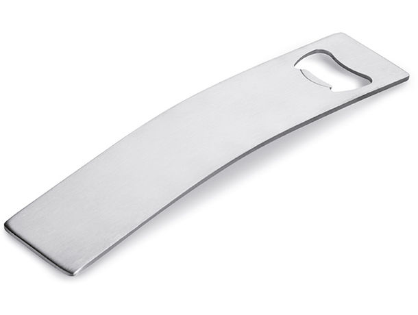 Elegante abrebotellas curvado acero inox personalizado plata mate Elegante abrebotellas curvado acero inox personalizado plata mate