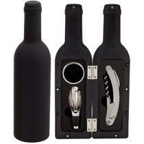 Set de vino 3 accesorios forma botella personalizado negro