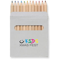 Caja con 12 lapices de color con logo marron Caja con 12 lapices de color con logo marron