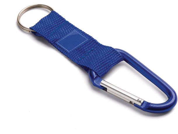 Mosqueton con llavero y cinta de poliester personalizado azul Mosqueton con llavero y cinta de poliester personalizado azul