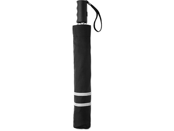 Paraguas plegable automatico con ribete reflectante personalizado negro Paraguas plegable automatico con ribete reflectante personalizado negro