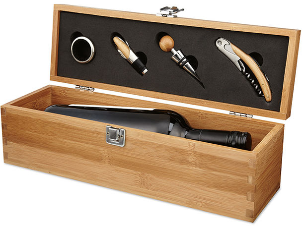 Set vino en caja con espacio para 1 botella barato marron madera Set vino en caja con espacio para 1 botella barato marron madera