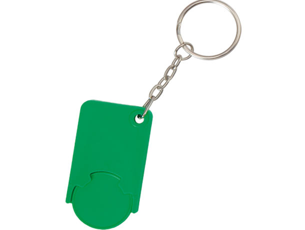 Llavero con moneda para el carro grabado verde