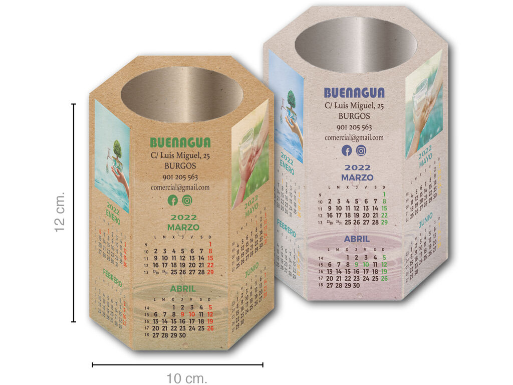 Calendario de mesa ecológico 2024 estilo cubilete hexagonal