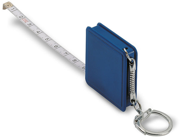 Llavero flexometro de 1 metro personalizado azul Llavero flexometro de 1 metro personalizado azul