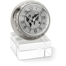 Reloj de sobremesa analogico base cristal personalizado plata brillante Reloj de sobremesa analogico base cristal personalizado plata brillante