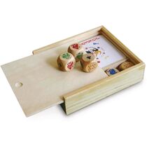 Caja de madera con baraja y dados personalizada Caja de madera con baraja y dados personalizada