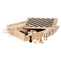 Caja de madera con 4 juegos personalizada marron madera Caja de madera con 4 juegos personalizada marron madera