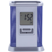 Lapicero de metal en rejilla con reloj personalizado azul Lapicero de metal en rejilla con reloj personalizado azul