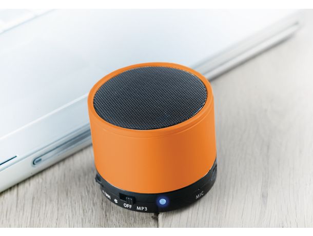 Altavoz circular bluetooth grabado naranja Altavoz circular bluetooth grabado naranja