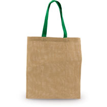 Bolsa de la compra en yute asas verdes personalizada Bolsa de la compra en yute asas verdes personalizada