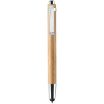 Boligrafo en bambu y metal con lapiz tactil personalizado marron madera