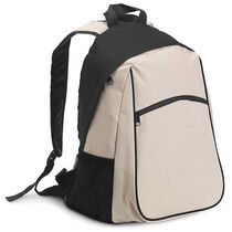 Mochila en poliester y bolsillos laterales personalizada beige Mochila en poliester y bolsillos laterales personalizada beige