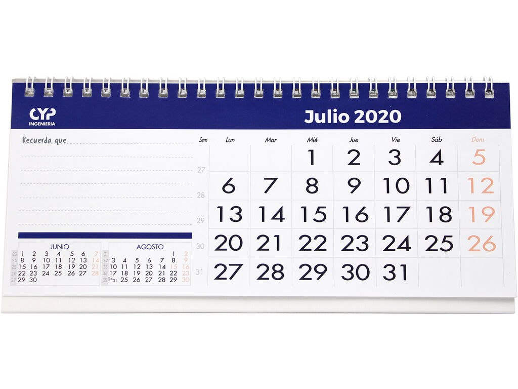 Calendario de mesa 2025 personalizado con espiral 22 x 10 cm