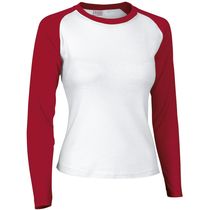 Camiseta manga larga bicolor de mujer nika 200 personalizada blanco rojo Camiseta manga larga bicolor de mujer nika 200 personalizada blanco rojo