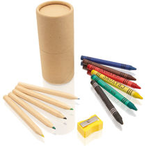 Set con 6 ceras 6 lapices y sacapuntas personalizado Set con 6 ceras 6 lapices y sacapuntas personalizado