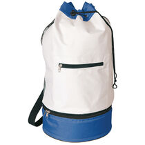 Macuto con rejilla combinado con nevera personalizado blanco azul Macuto con rejilla combinado con nevera personalizado blanco azul