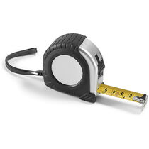 Flexometro de 5m con clip personalizado plateado satinado Flexometro de 5m con clip personalizado plateado satinado