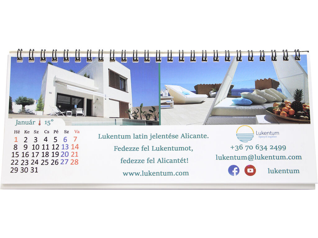 Calendario de mesa 2025 personalizado con espiral 22 x 10 cm