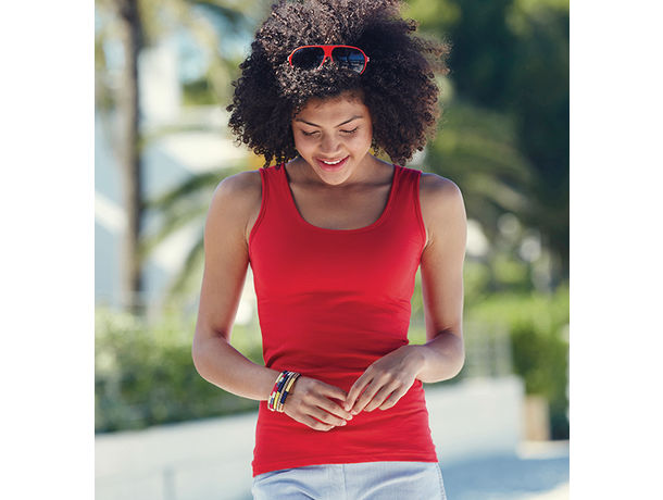 Camiseta sin mangas de mujer valueweight fruit of the loom 165 con logo rojo Camiseta sin mangas de mujer valueweight fruit of the loom 165 con logo rojo