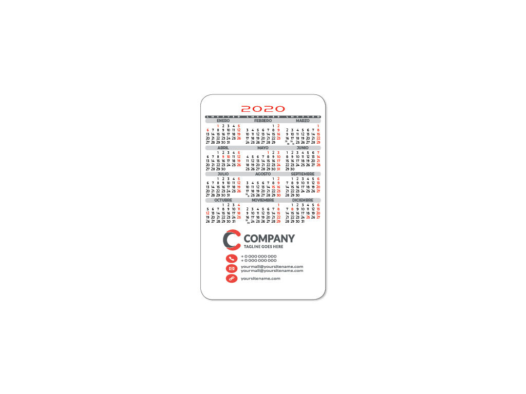 Calendario de bolsillo 2024 personalizado tipo visa (8,5x5,5 cm)