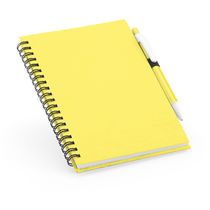 Bloc con tapa rigida y boli personalizado amarillo Bloc con tapa rigida y boli personalizado amarillo