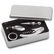 Set vino en caja de metal personalizado plata mate