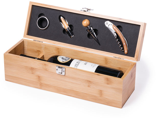 Set de vinos premium acabado en madera bambú